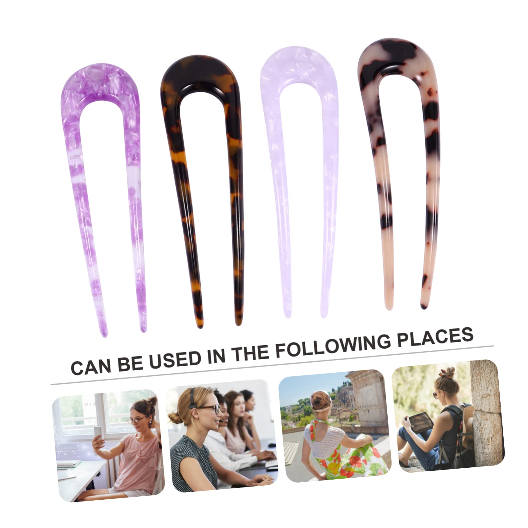 Beavorty 3 Sets Doppelzinken-haarstab in U-form Aus Acetat-clips Für Frauen Und Mädchen Stilvoller Dutthalter Haarnadel 4 Stück * 3
