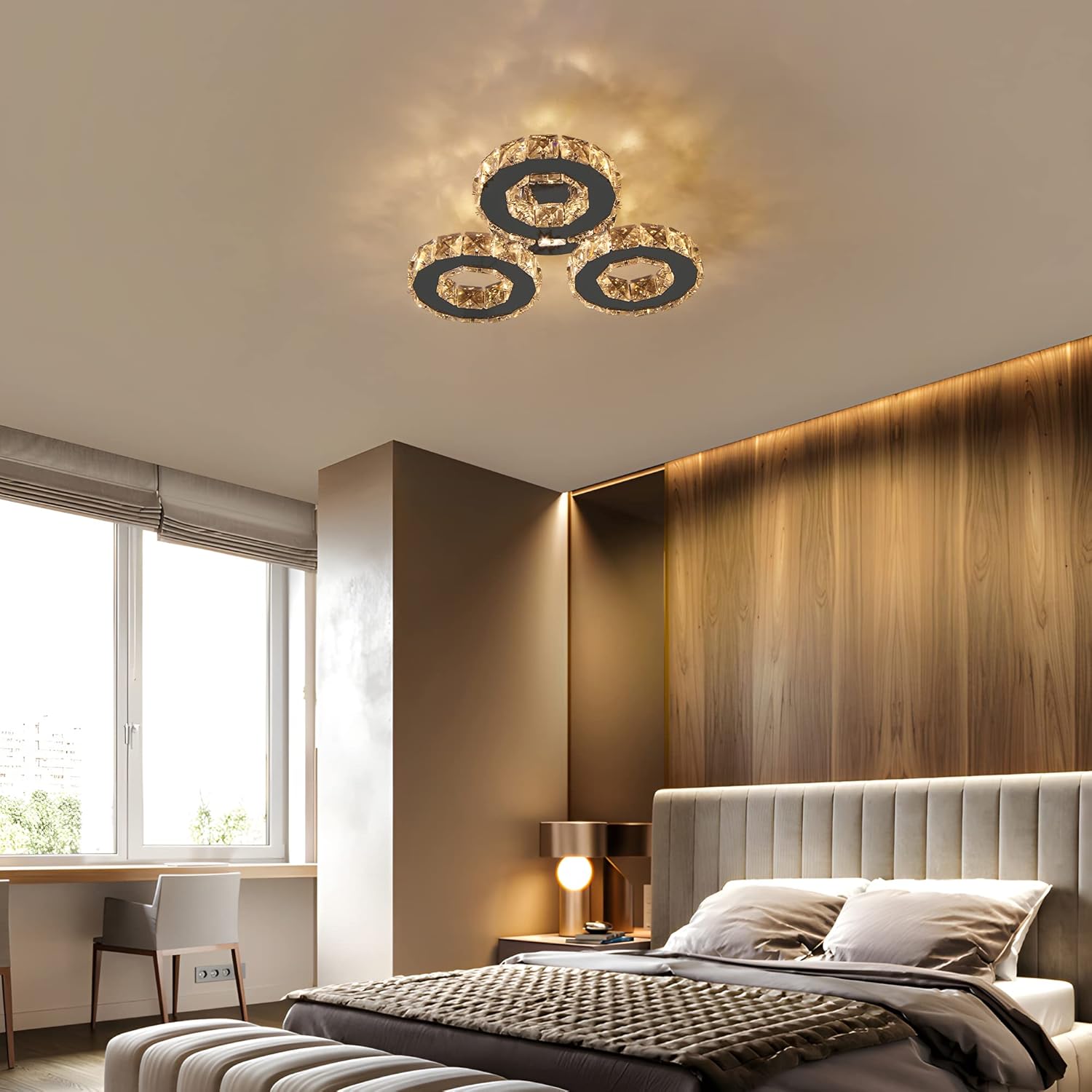 Bеѕt Dеаl Prоduсt TongLan Crystal Pendant Ceiling Light Fixture Flush Mount Stainless Steel 3 Rings Big Modern LED Chandelier for Dining Room Living Room Bedroom (Dimmable)