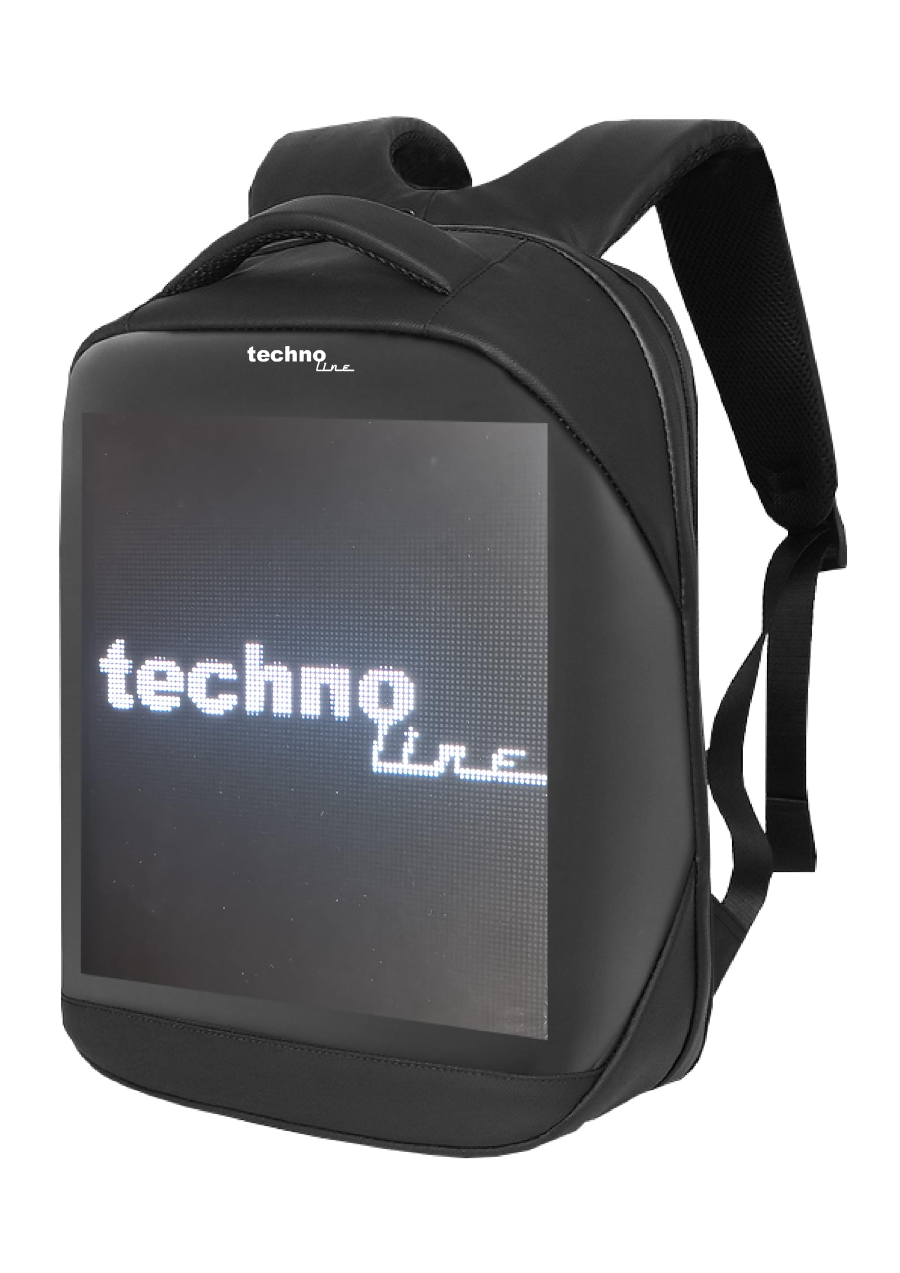 technoline Zaino a LED, zaino per laptop, zaino pubblicitario, personalizzato, scritta, animazione, immagini, trasferimento dati tramite bluethooth, controllo tramite app (gratuito), Nero, 312 x 420