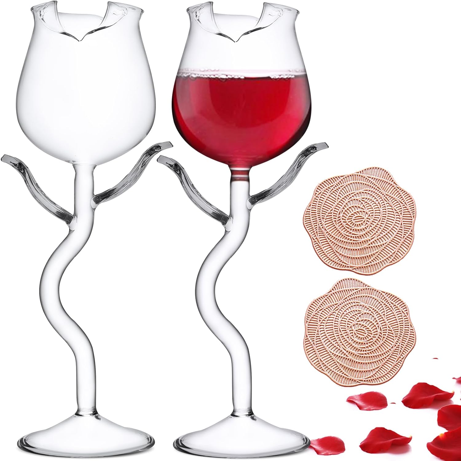 INFTYLE Rose Wine Glasses Set of 2 Creative Wine Goblet Champagne Flutes Classy Red Wine Glass, Ideal Gifts for Housewarming, Wedding, Birthday Celebrations