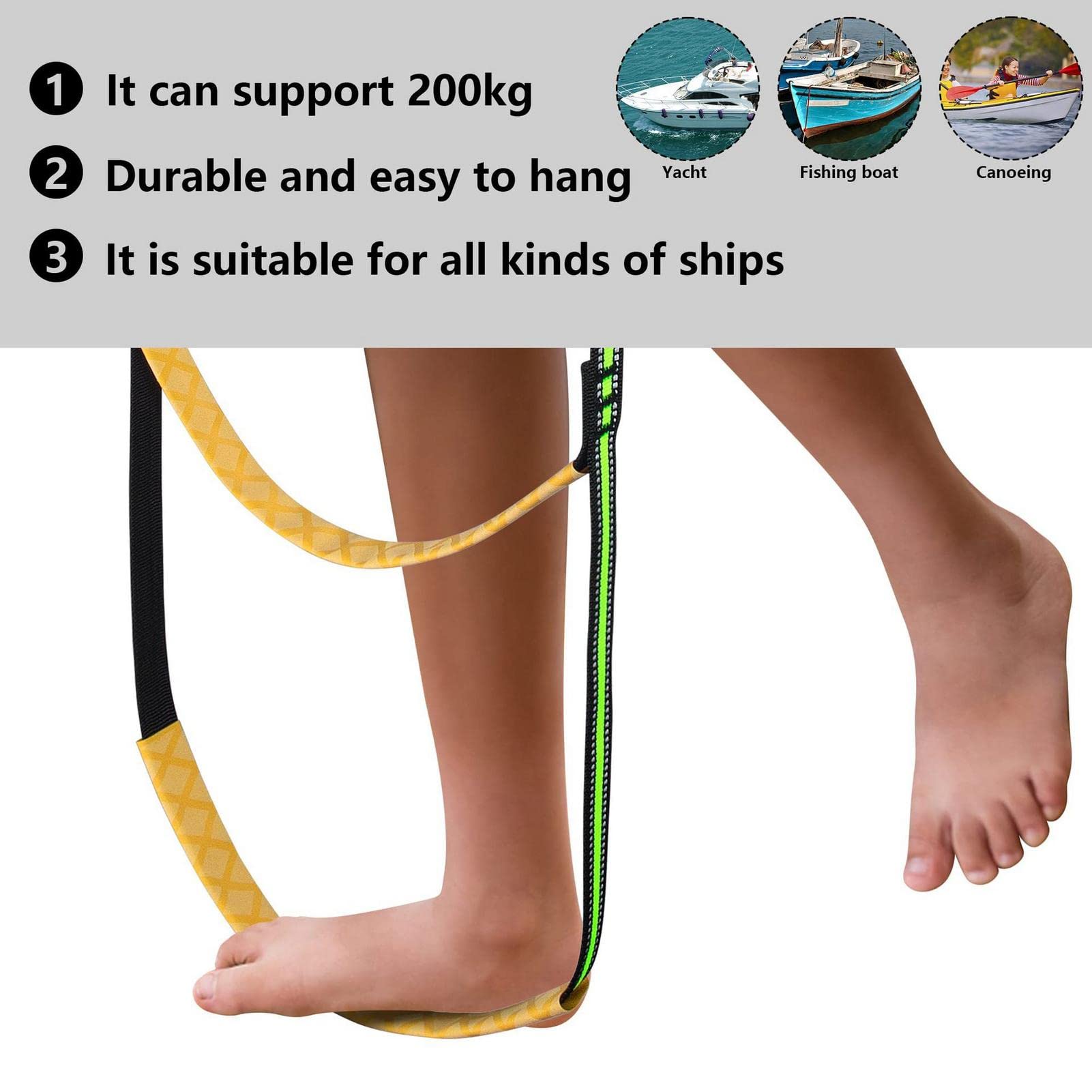 3-stufige Strickleiter - Faltbare Bootsleiter aus Nylon,Wiederverwendbare Einstiegs-Badeleiter für Schlauchboote, Kajaks, Motorboote, Yachten