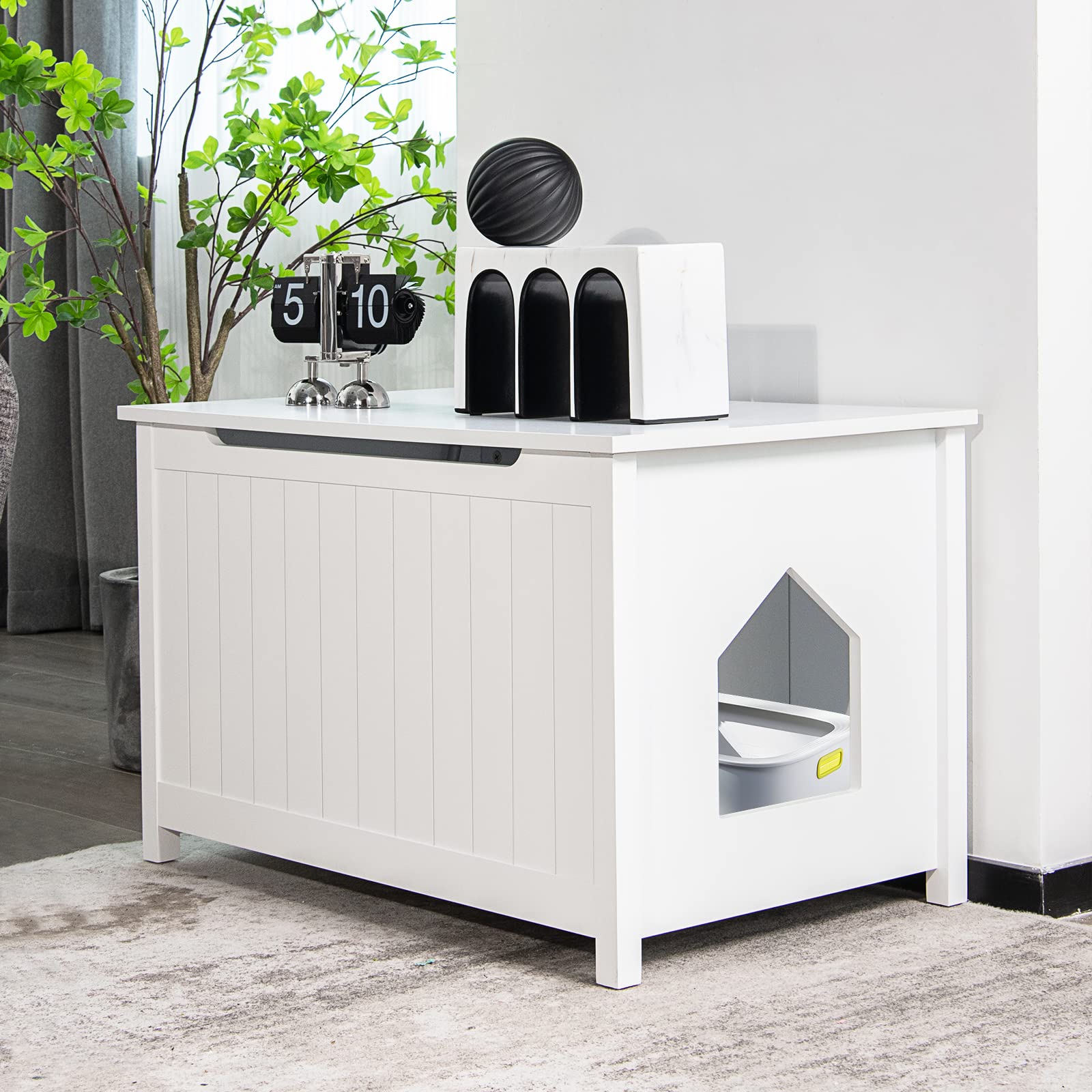 COSTWAY Mobile per Lettiera Gatti con Apertura Superiore | Mobiletto Multiuso con Divisorio Rimovibile, Asta a Gas e Ganci in Metallo per Ingresso e Soggiorno, 82,5 x 51 x 51 cm, Porta