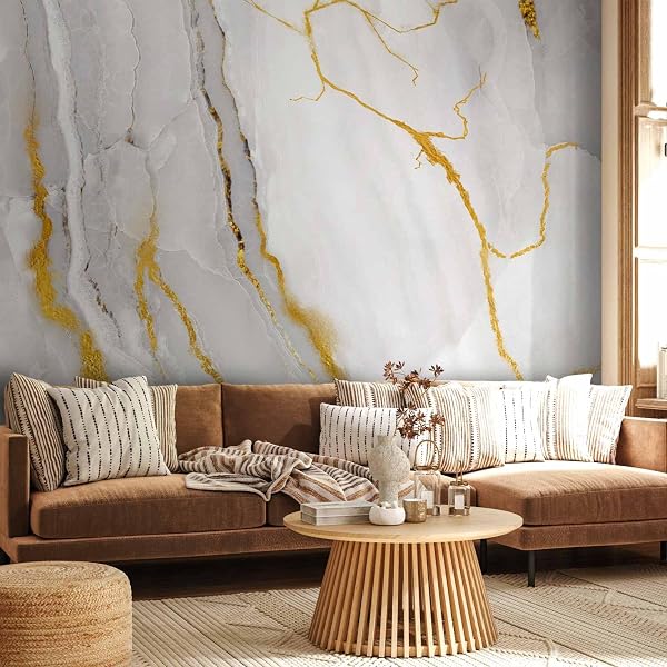 murando - Stone Wallpaper 450 x 315 cm TNT Photo Wallpaper Stylish Wall Decoration XXL Giant Poster Design Bedroom Wallpaper for Walls Abstract Marble 3D Effect White f-C-0459-a-a - 2