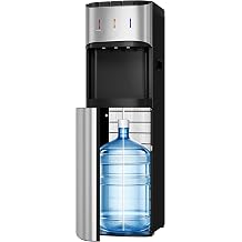 Tehanld Bottom Loading Water Cooler Dispenser for 3 or 5 Gallon Bottles, Stainless Steel Water Dispenser with Hot, Room &amp; Cold Water, Child Safety Lock, Metallic Silver