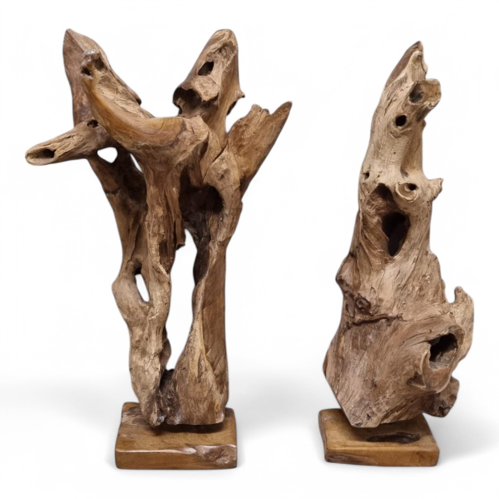 Kinaree Teak Wurzelholz Skulptur 70–90 cm – Handgefertigte Deko aus Massivholz auf Holzsockel, natürliche Wurzel-Skulptur aus Indonesien – Unikat für Wohnzimmer & Flur