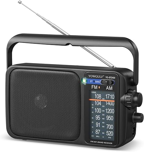 Miniatura 9 de Radio AM FM con la mejor recepción, transistor AM FM portátil Bluetooth, radio a batería o alimentación de CA, dial grande, conector