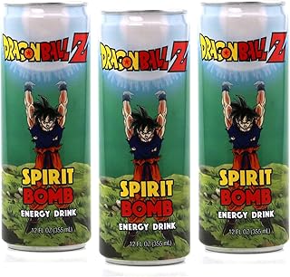 Dragon Ball Z Spirit Bomb Energy Drink Collectible Can Twelve Fluid Ounces Anime Beverage Official Licensed Goku Theme Caffeinated Refreshing Novelty Drink (12 fl oz, Blue Raspberry Glow)