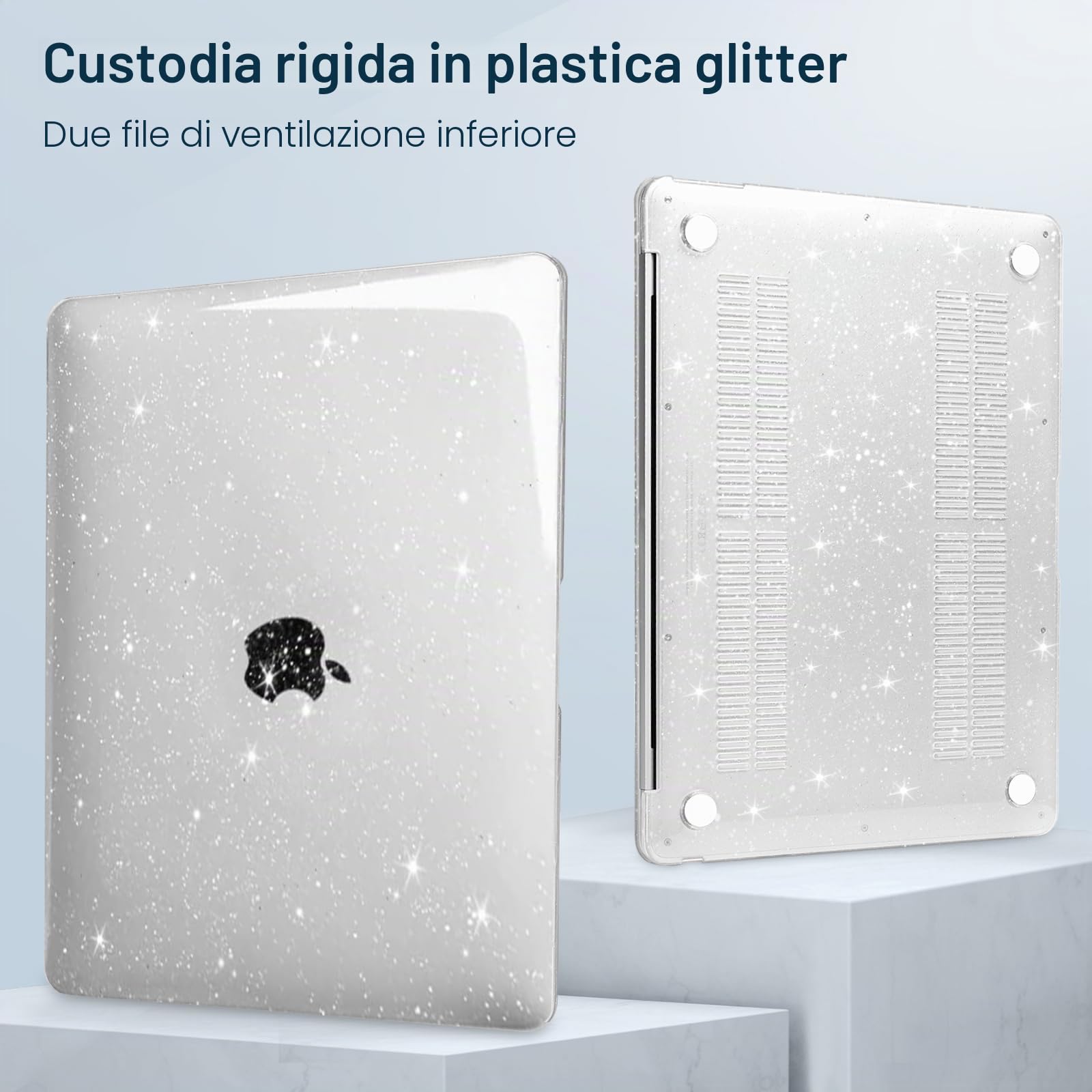 MOSISO Custodia Compatibile con MacBook Air 13 Cover M5 M4 M3 M2 2026-2022 A3449 A3240 A3113 A2681, Glitter Case per MacBook Air 13,6'' Liquid Retina&Copritastiera&Pellicola&Borsa, Chiaro Cristallo