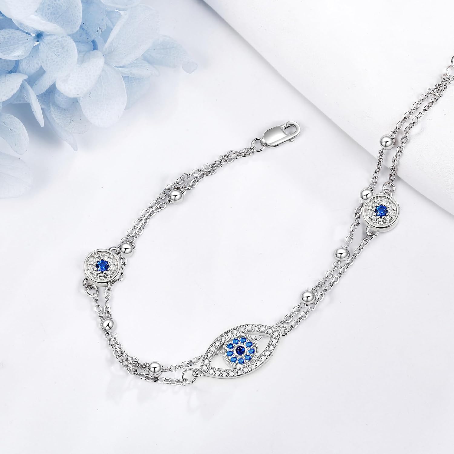 Anklet Bracelet 925 Sterling Silver Evil Eye/Hummingbird/Sea Turtle Ankle Bracelet Adjustable Foot Jewelry for Women