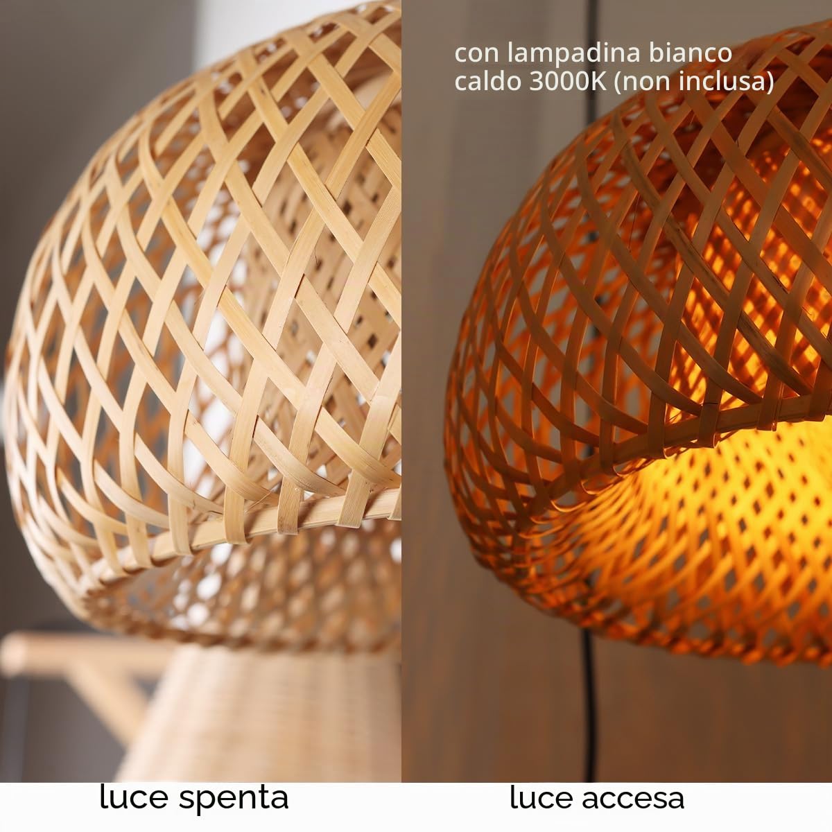 Alpinaluz Lampada da terra con paralume in vimini naturale, fatta a mano, struttura nera e legno, base sottile, interruttore a terra, stile moderno boho, 157 cm, E27