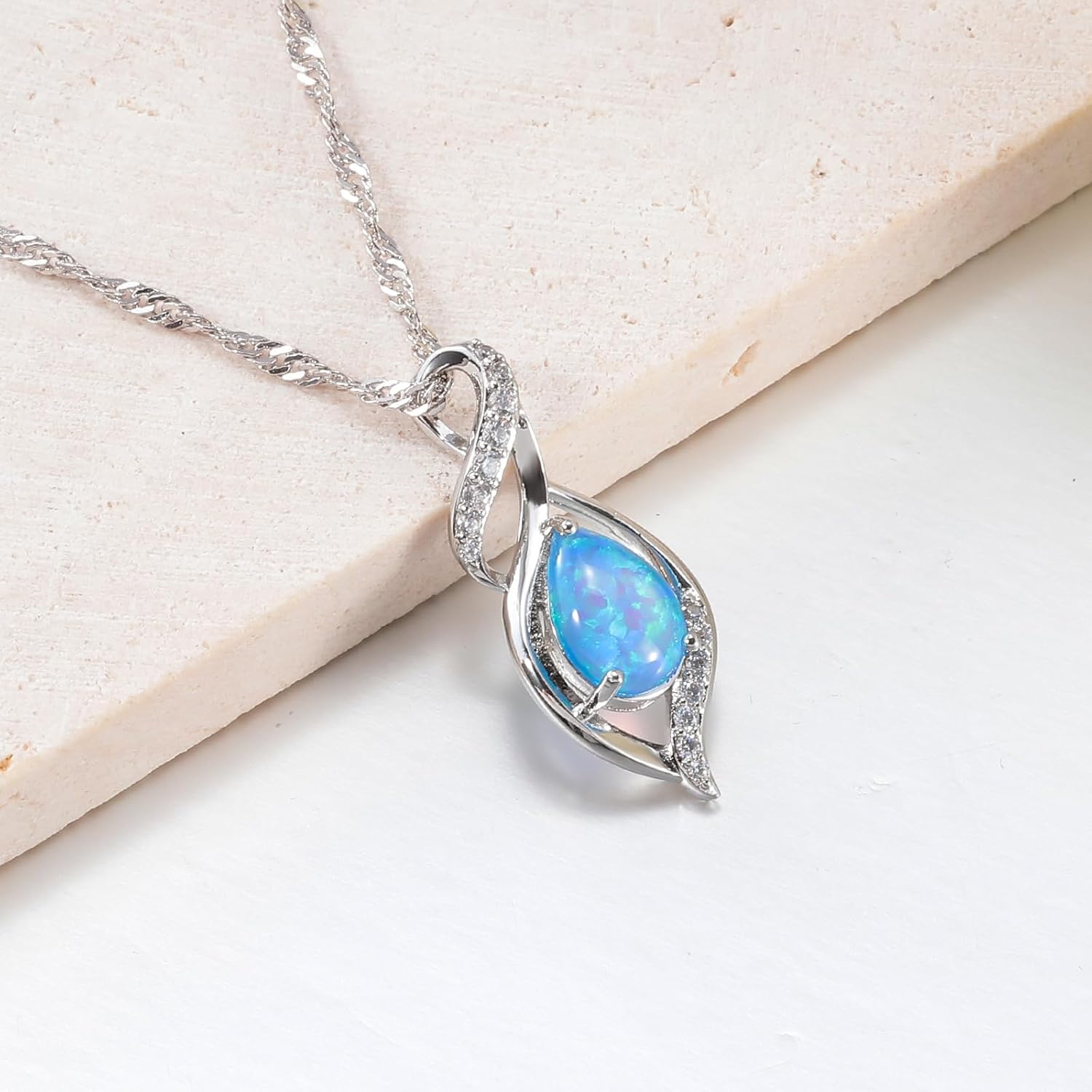 CiNily Opal Necklace for Women Teen, Silver Plated Dainty Pendant Necklace Gemstone Necklaces Opal Jewelry Gifts - Image 4