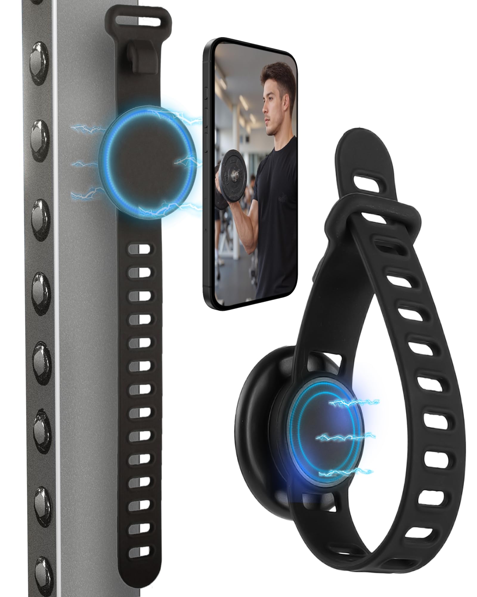 FARWAYVIEW Magnetic Phone Mount for Stroller, Gym & Water Bottle - MagSafe Compatible Holder with Silicone Strap for Treadmill, Golf Cart, Peloton -