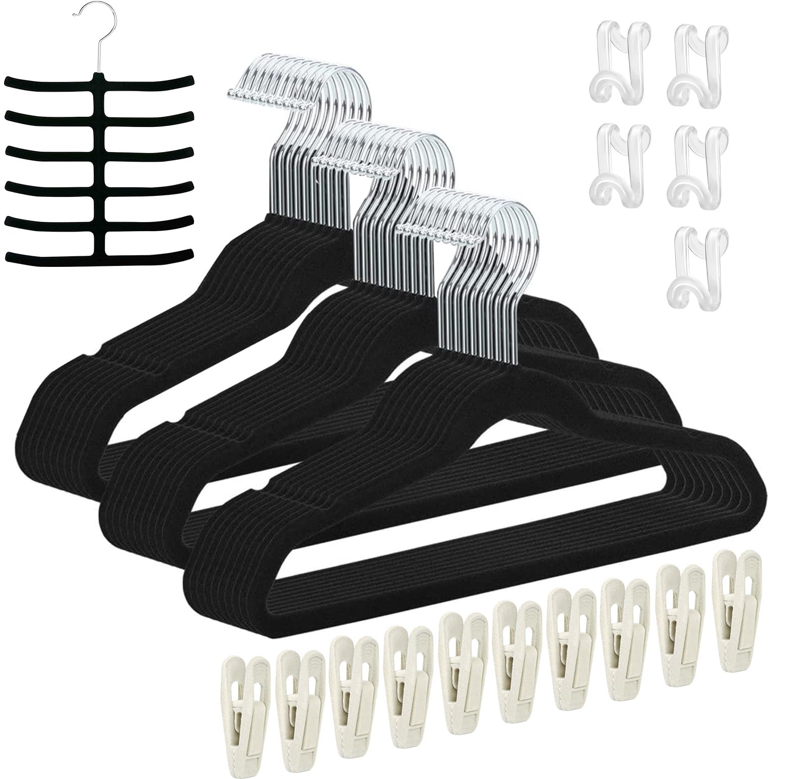 Tycom Clothes Hangers (30 Pack) Velvet - Ultra Thin Space Saving Coats Clothes Hangers Non-Slip Suit Hangers with 360 Degree Swivel Hook Hold Up-to 5KG for Jackets, Pants, Dress- 30p Black