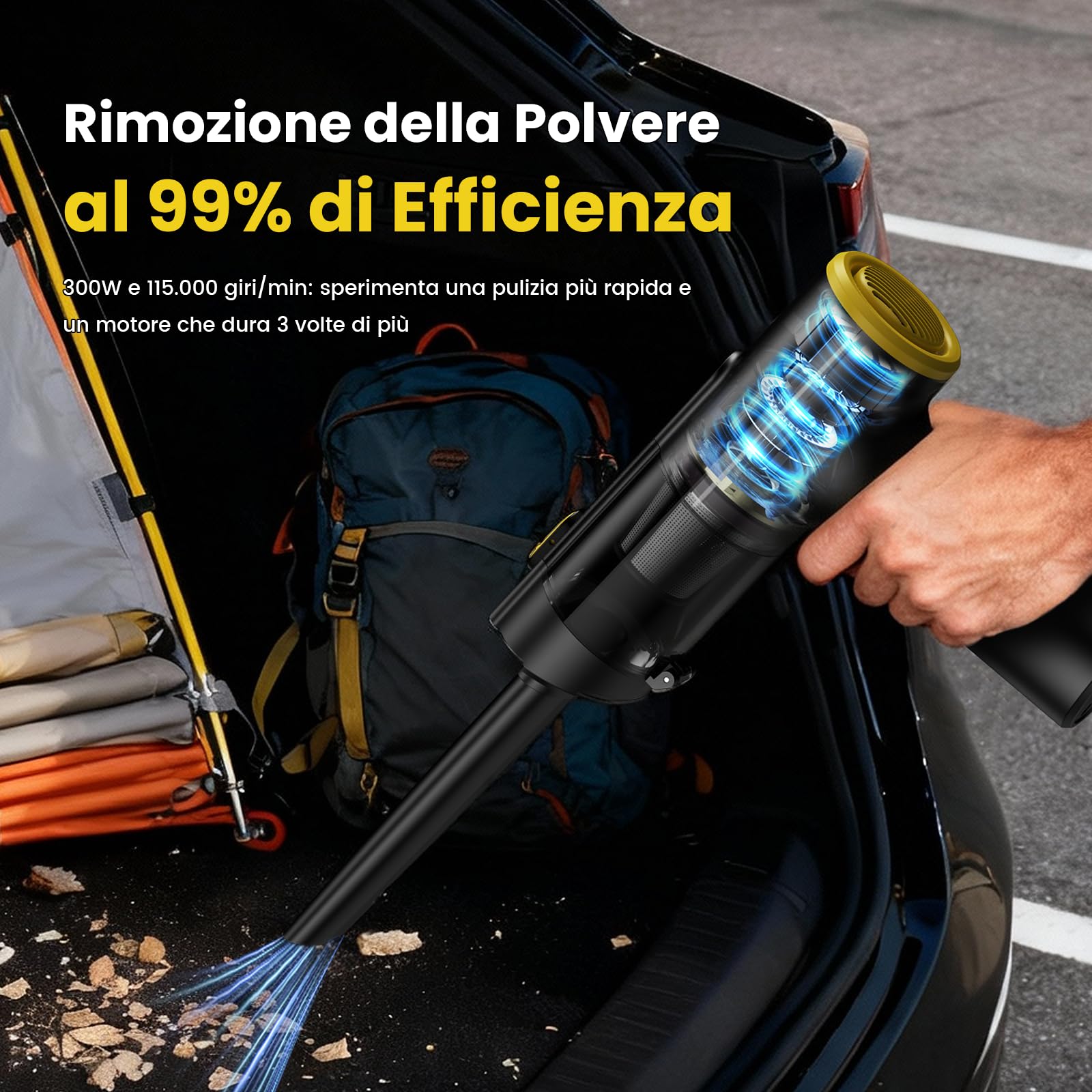 V5 Aspirabriciole Senza Fili 28000Pa 7 in 1, Aspirapolvere Auto Portatile con Aspirazione/Soffiaggio/Gonfiaggio, 60 Min Autonomia, Aspirapolvere per Auto, Casa, Ufficio e Peli di Animali