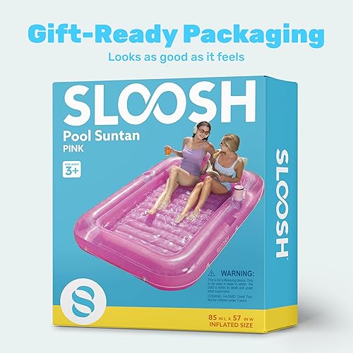 Miniatura 9 de SLOOSH Flotador inflable para adultos, con almohada, 216 x 145 cm, 4 en 1: balsa estilo tina bronceadora, camastro para tomar el sol, para fiestas