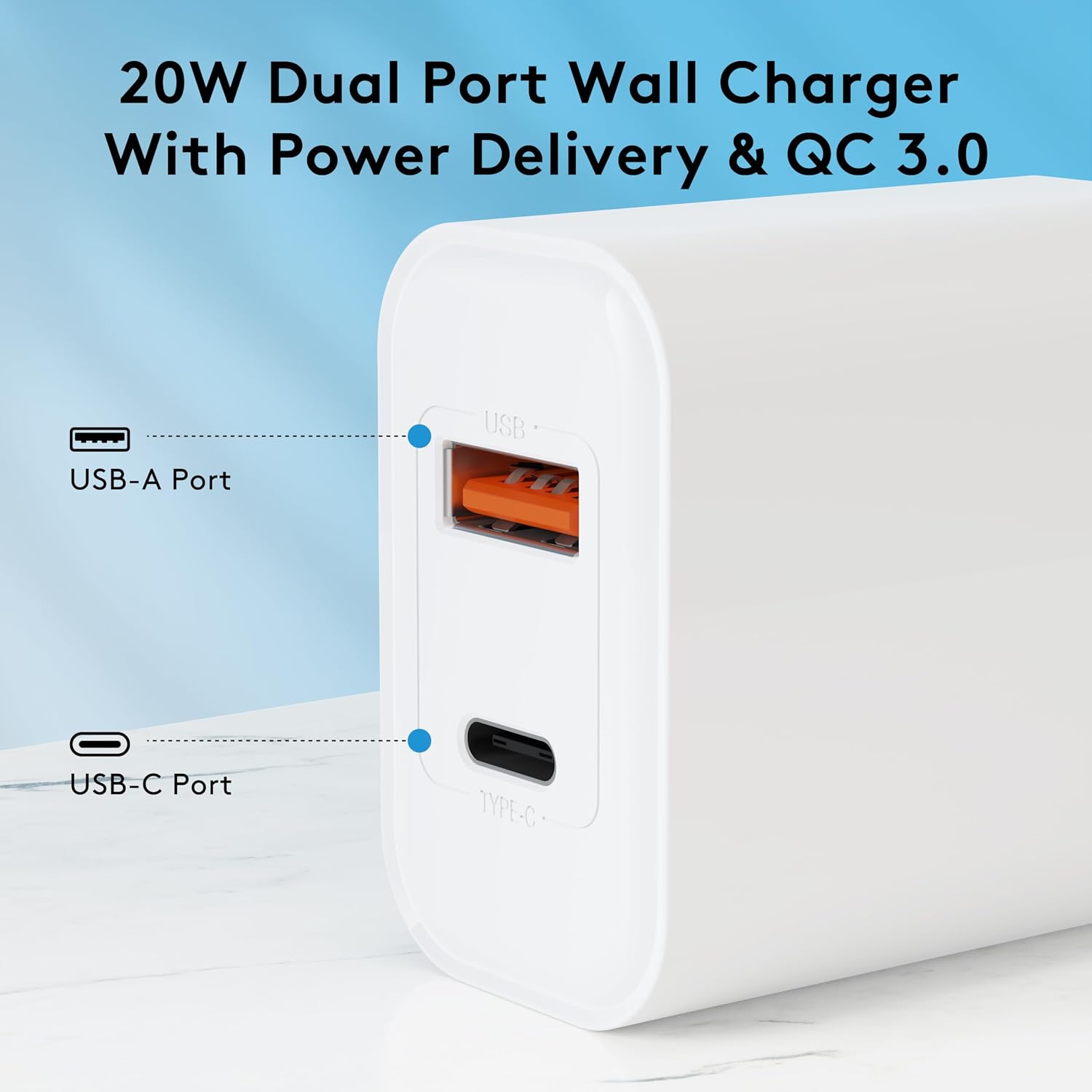 20W Fast Charging Block 3-Pack, Dual Port USB-C Wall Charger Power Adapter, Compatible with iPhone 17/16/15/14/13/12/11, iPad, Samsung, and More, White