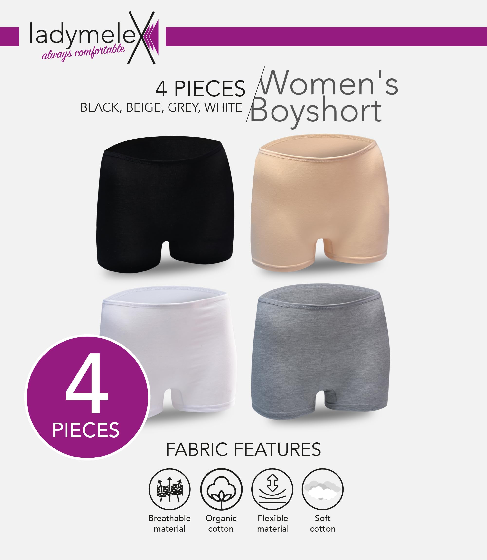 Calzoncillos bóxer de Seguridad algodón para Mujer Paquete de 4