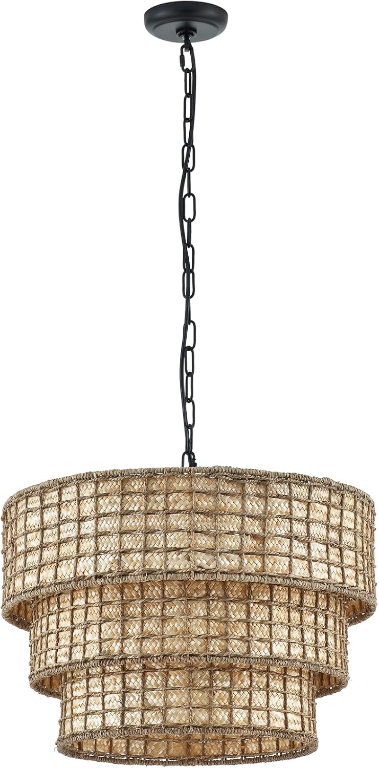 20” Hand-Woven Rattan Pendant Light 3 Round Boho Chandelier Transitional Minimalist Large Pendant Lighting Fixtures for Kitchen Island Dining Room Living Room Hallway, UL Listed