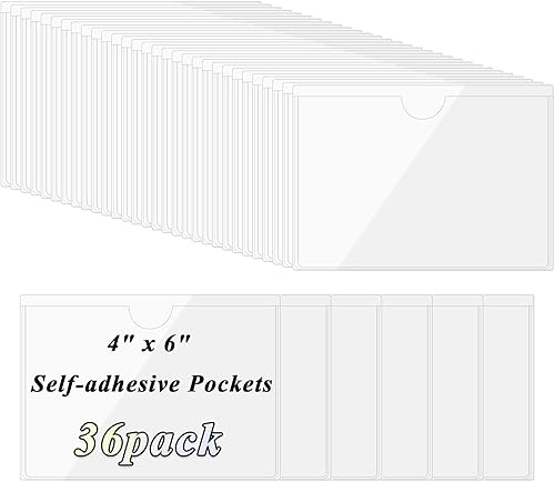 Vista 13 de Antner Paquete de 52 bolsillos autoadhesivos para tarjetas de índice para tarjetas de 3 x 5 pulgadas, soportes de plástico transparente abiertos