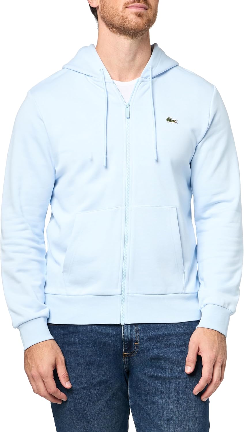 Lacoste Men's Non-Brushed Fleece Half Zip Hoodie, Light Blue, XX-Large - Image 3