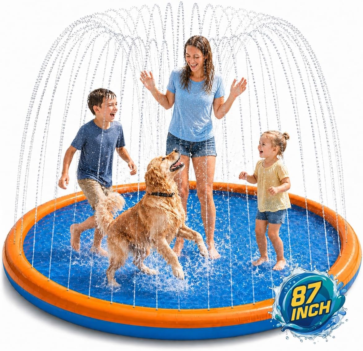 Splash Pad for Kids and Dogs, 87" Extra Large Non-Slip Sprinkler Pad