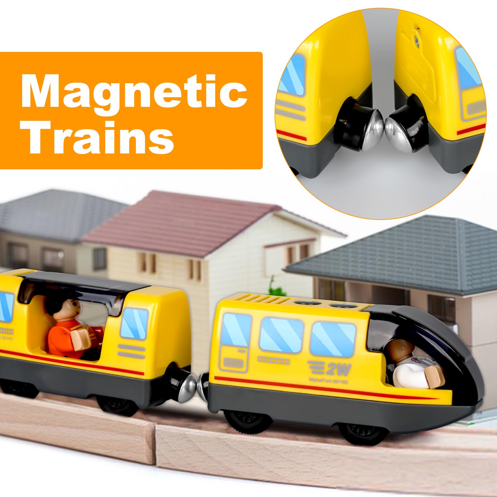Locomotiva ad Azione a Batteria (Connessione Magnetica), Trenino Elettrico per Bambini Trenino Giocattolo, Potente Set di Proiettili per Motore per Thomas, Brio, Chuggington, Età 3+ Anni, Giallo