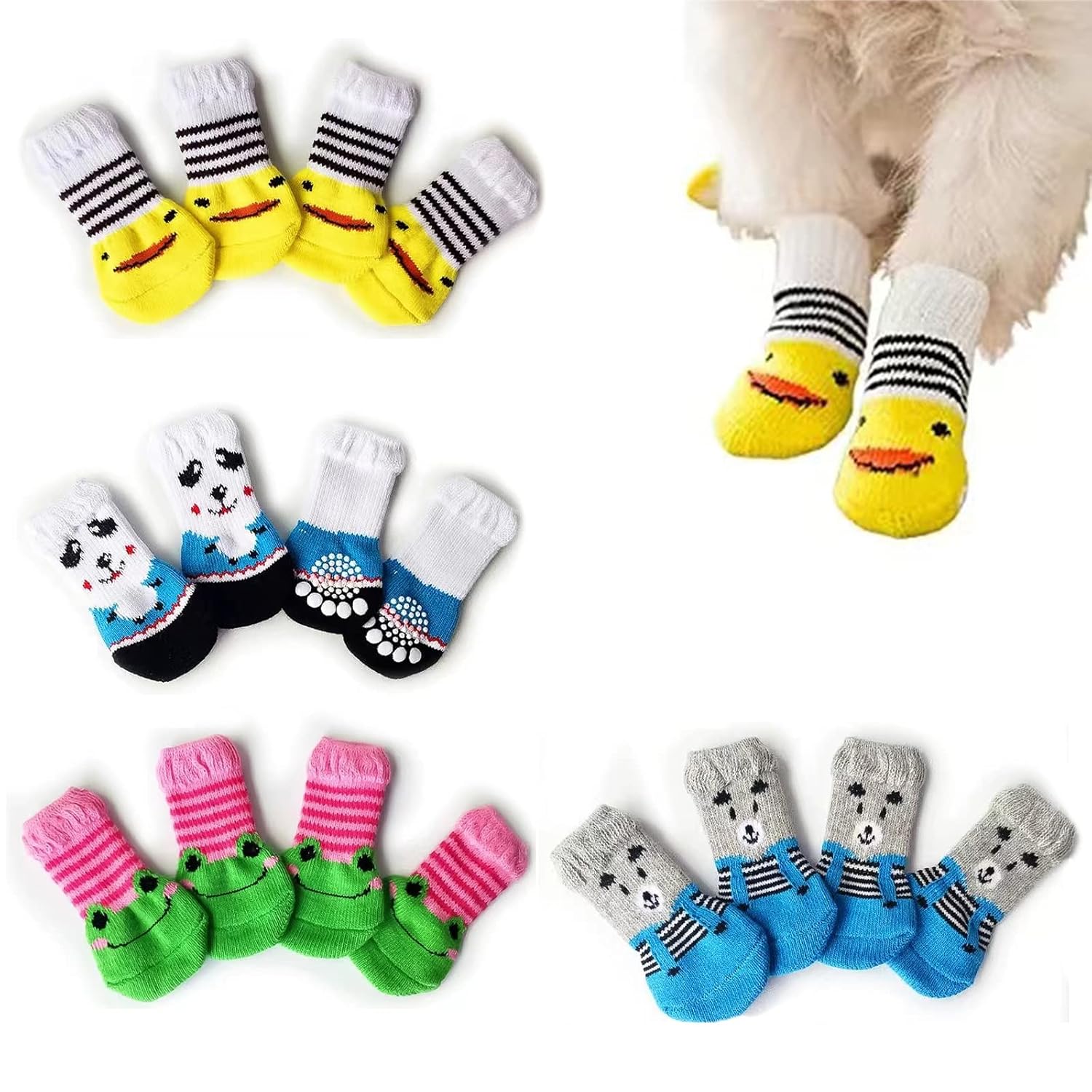 16 Pcs 4 Styles Dog Anti Slip Socks for Small Dogs, HighStretch