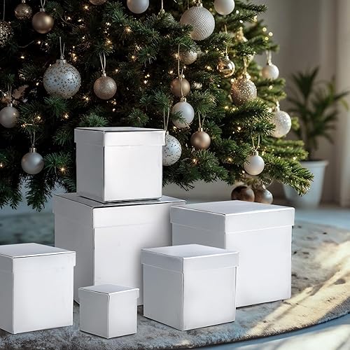 Miniatura 4 de UNIQOOO Juego de 5 cajas de regalo de Navidad de plata metálica con tapa, tamaño surtido, caja de regalo de tarjeta de recuerdo de boda, caja de