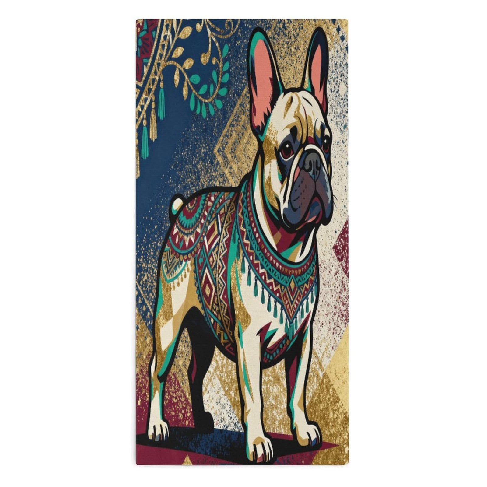 YUXBVKRS Colorful Bulldog Flower Hand Towels for Bathroom 14x29 Inch