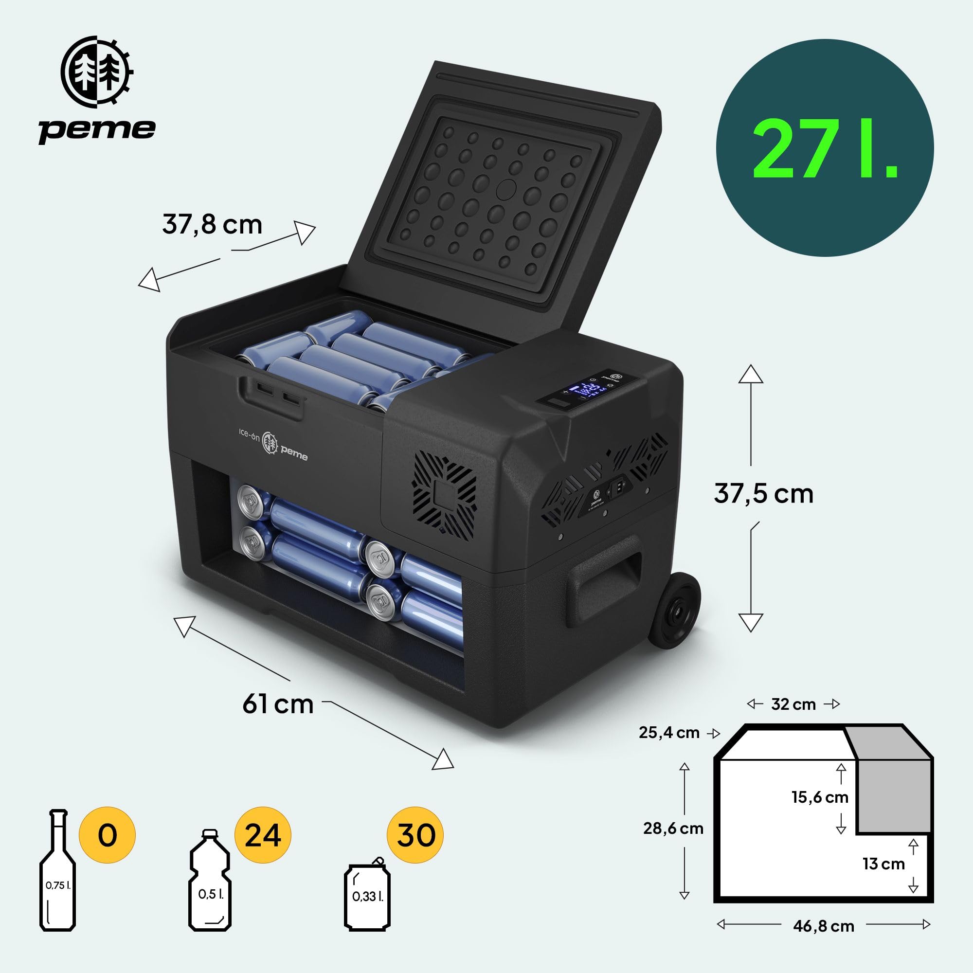 Peme Kompressor Kühlbox Auto Elektrisch Kühlschrank Camping Tragbar 12/24V 220-240V 27L 39L Expedition