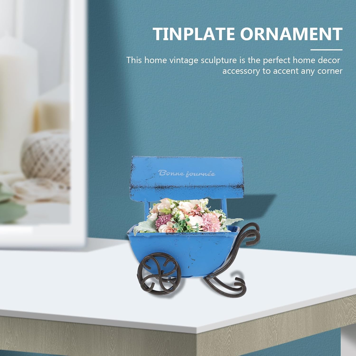 Xmas Desktop Retro Trolley Model Tinplate Craft Photography Prop image 5