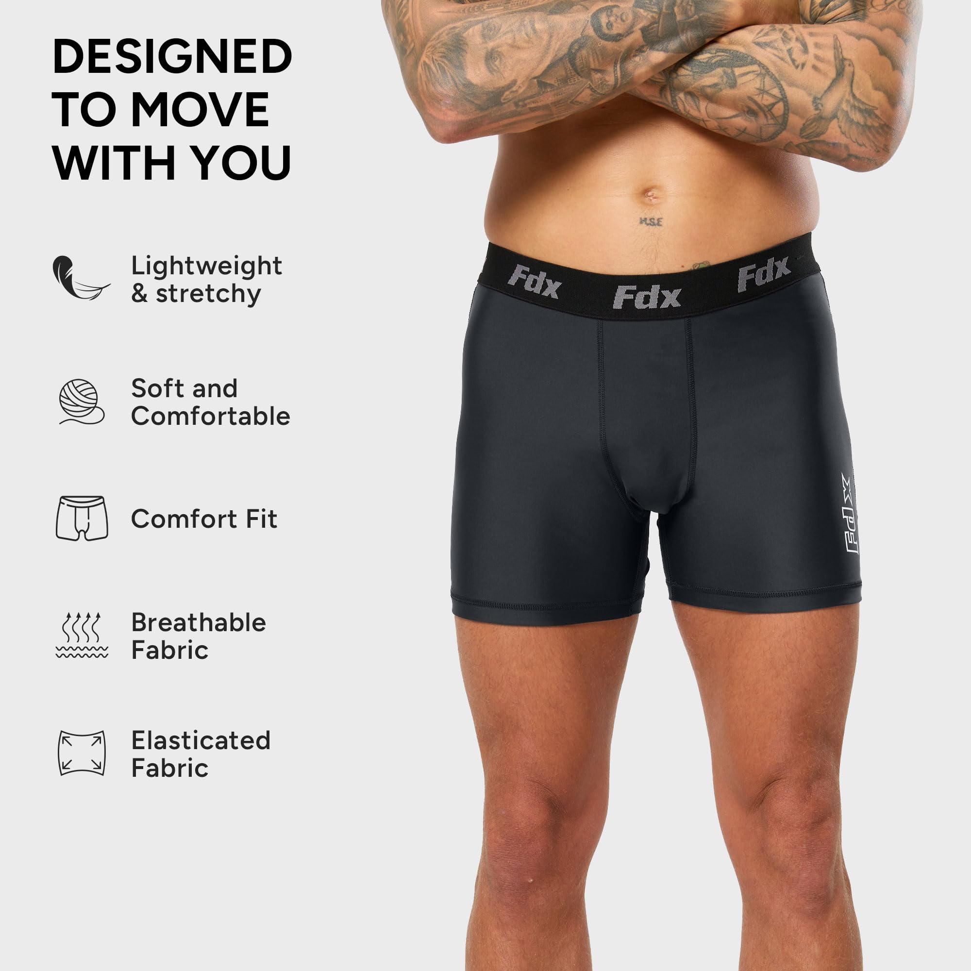 FDX Męskie spodenki kompresyjne, szybkoschnące, miękkie, oddychające bokserki - majtki sportowe, warstwa bazowa do biegania, siłowni, jazdy na rowerze, rugby, treningu i treningu fitness