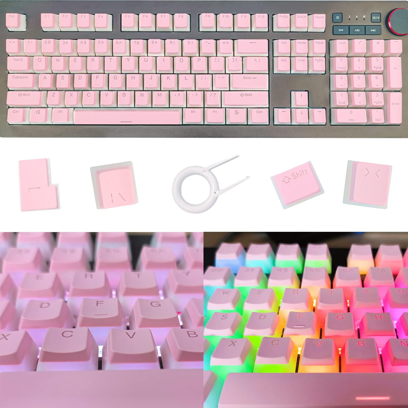 61 Keycaps Backlit PBT,60 percent Mechanical keyboard Keycap set,ompatible with all 60 percent Keyboard (pink)