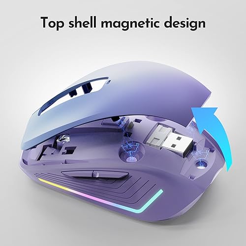 Miniatura 8 de Mouse inalámbrico, mouse Bluetooth RGB, 2.4 G, mouse de computadora recargable delgado para laptop, mouse inalámbrico USB con 6 botones, 3