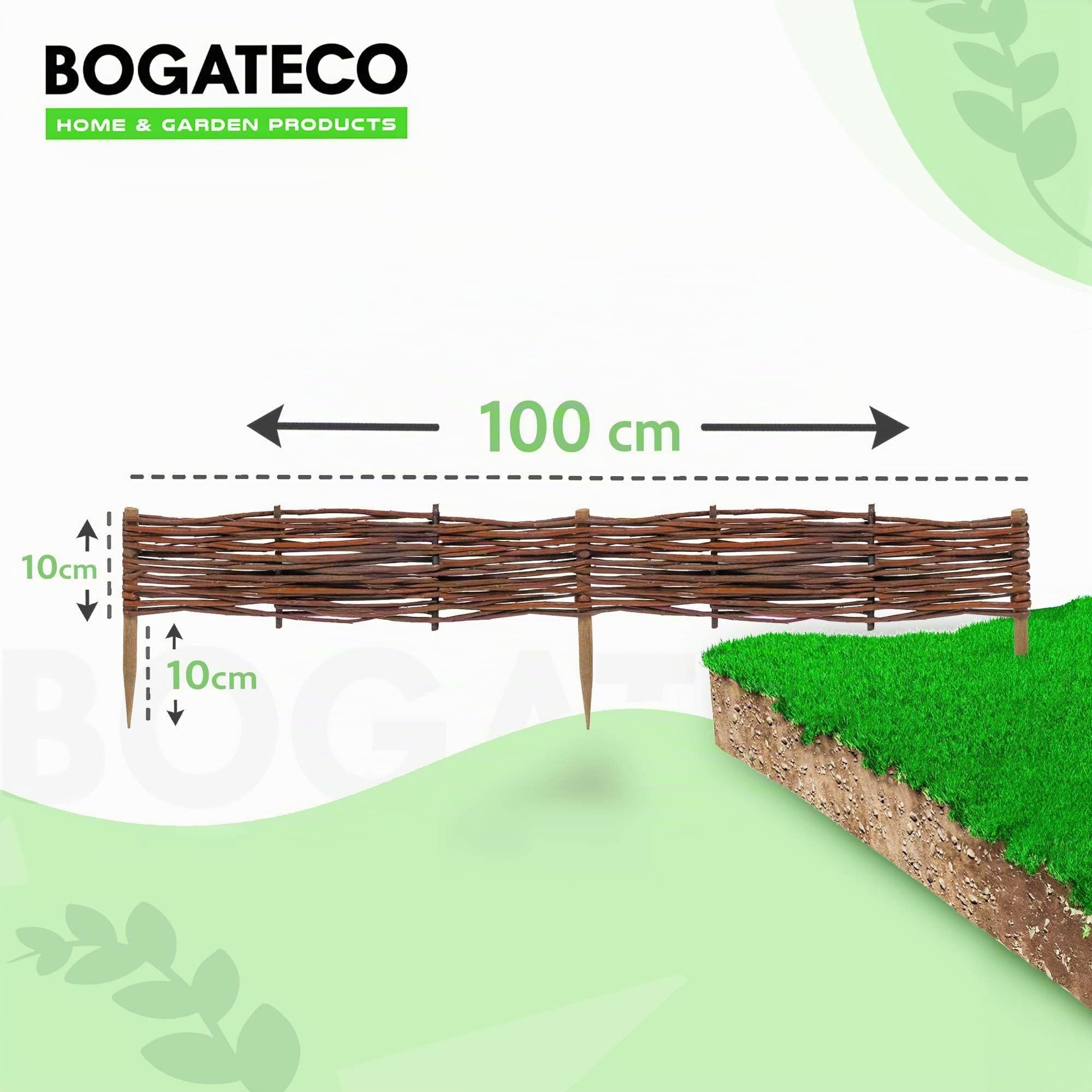 BOGATECO Bordures de Parterre en Saule | 100 cm de Long et 10 cm de Haut | Clôture en Bois pour Jardin | Délimitation de Chemin