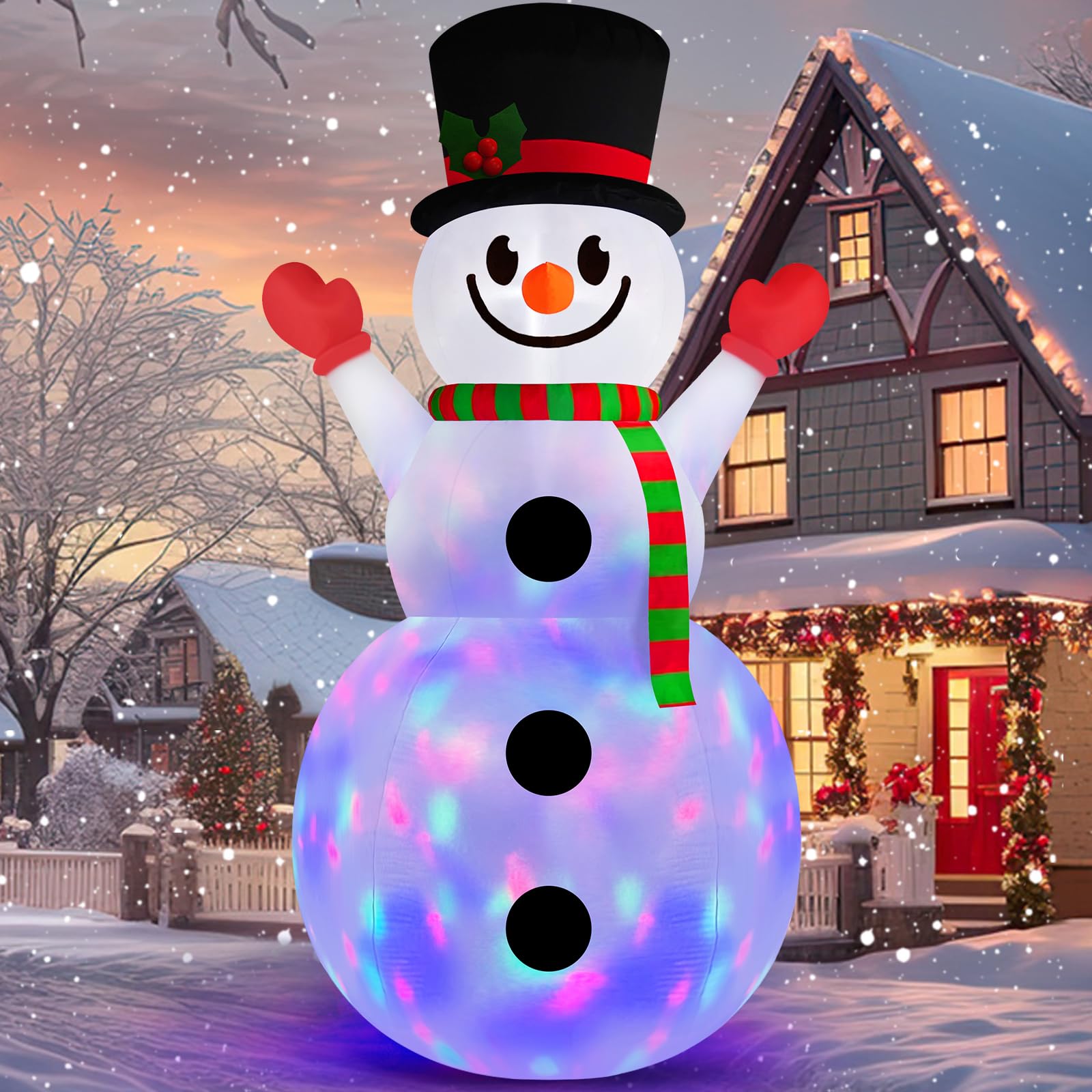 Danxilu 10FT Christmas Inflatable Snowman with Colorful Rotating LED Lights