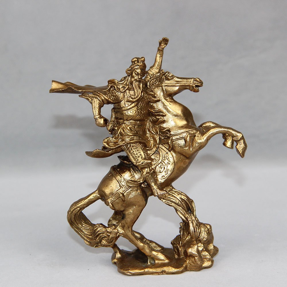 NEFSO Chine Laiton célèbre Dragon Guerrier GuanGong Guan YU Guerrier Dieu Tour Cheval Statue décoration de la Maison