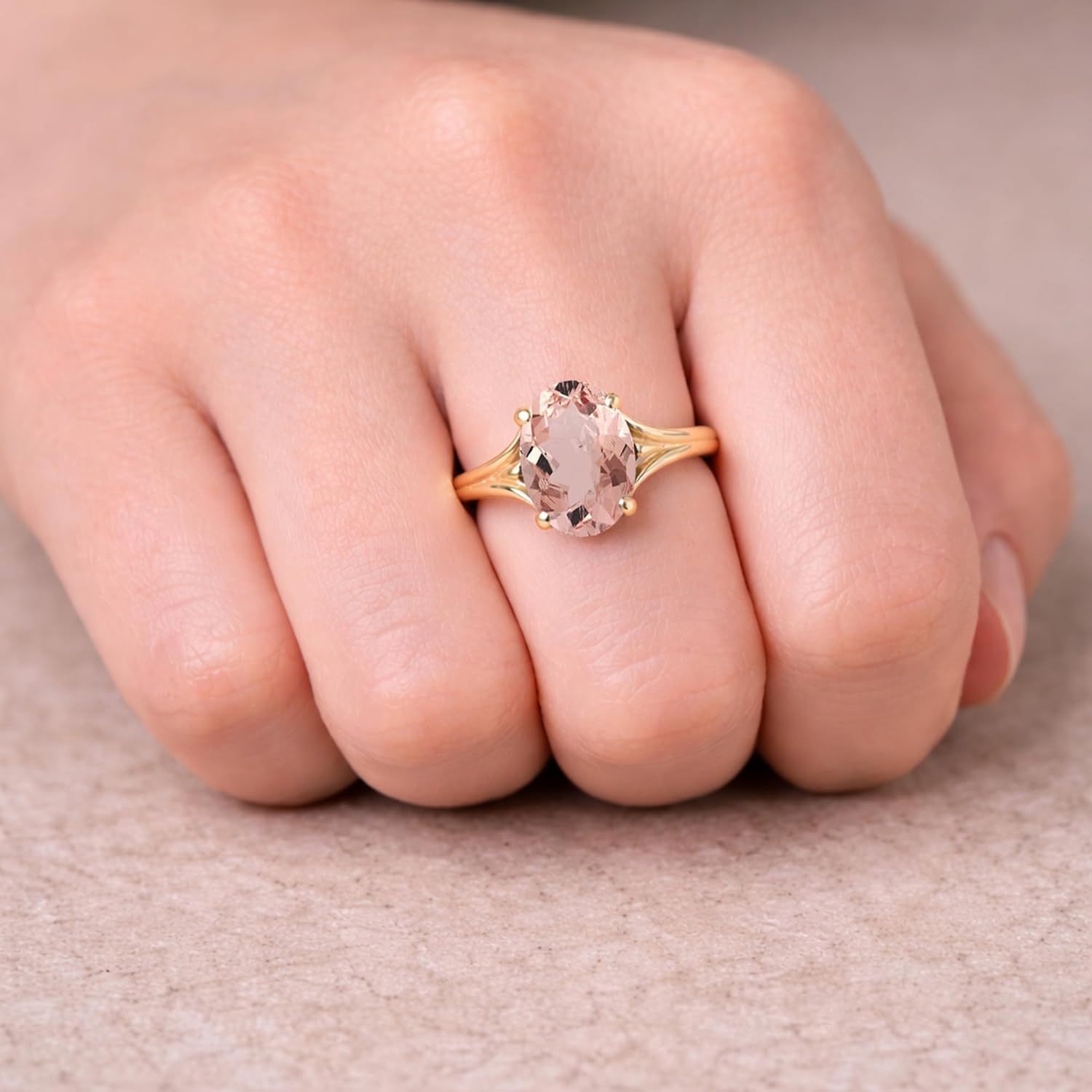 2 CT. Oval Cut Morganite Split Shank Solitaire Engagement Ring For Women, 14K Gold Plated 925 Silver Oval Shape Morganite Bridal Solitaire Ring, Love Promise Ring