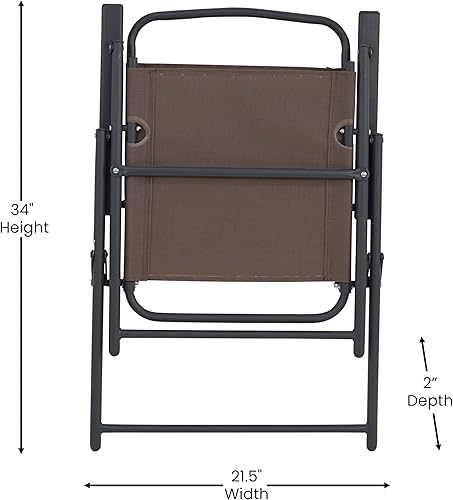Miniatura 9 de Flash Furniture Mystic - Sillas plegables para patio, sillas de césped de textileno para exteriores con reposabrazos, juego de 2, color marrón