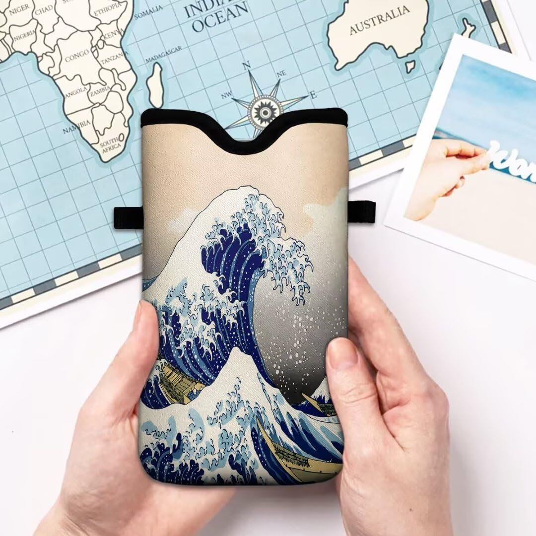 Cell Phone Sleeves Bag Case Crossbody Neoprene Holder Lanyard Phone Pouch for Women Men 7.5 X 4.5 Inches - Sea Waves - Image 3