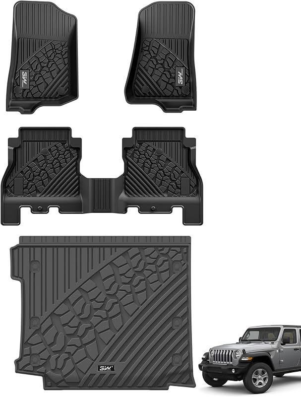 Jogo de Tapetes e Bandeja de Porta-Malas 3W para Jeep Wrangler JL Unlimited 4 Portas 2018–2026 com Subwoofer, TPE Preto, 4 Peças