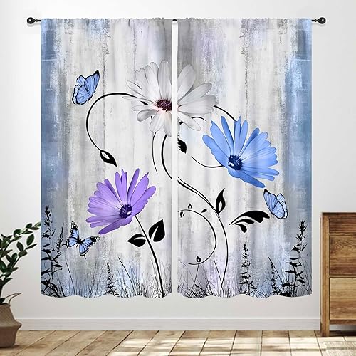 Miniatura 18 de Cortinas rústicas de cocina con margaritas, flores amarillas, margaritas, madera, naturaleza, granja, retro, sala de estar, dormitorio, cortinas