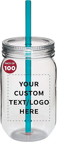 Discount Promos Juego de 100 tarros de plástico personalizados con pajilla 24 onzas paquete a granel personalizado tarros para avena durante la