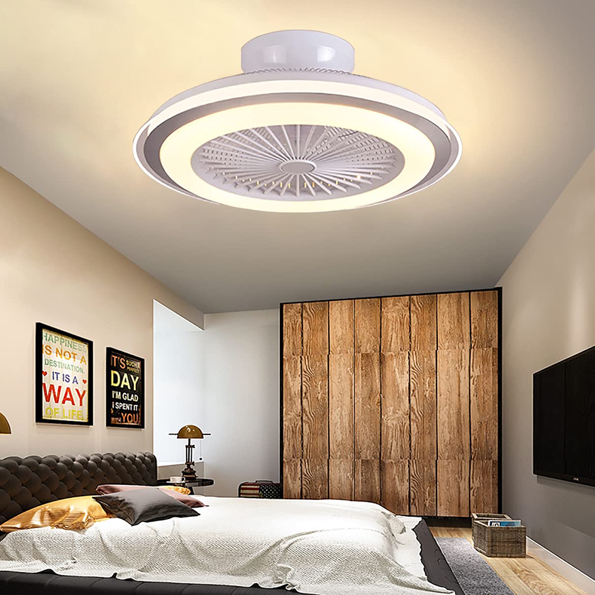 LANMOU Ventilatore Da Soffitto Con Luce LED - Telecomando E APP, 3 Velocità E Timer, Grigio