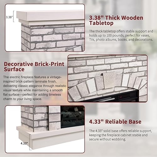 Miniatura 5 de Chimenea eléctrica de 42 pulgadas con chimenea, soporte de TV con chimenea de granja con calentador eléctrico independiente de 23 pulgadas, control