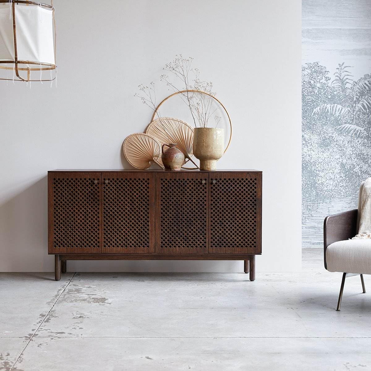 Sheesham Wood Sideboard Cabinet with 4 Door Storage | CNC Cut Perforated Design Wooden Kitchen Cabinet Crockery Unit for Dining Room Living Room Home Storage Furniture (Walnut Finish)-image-37
