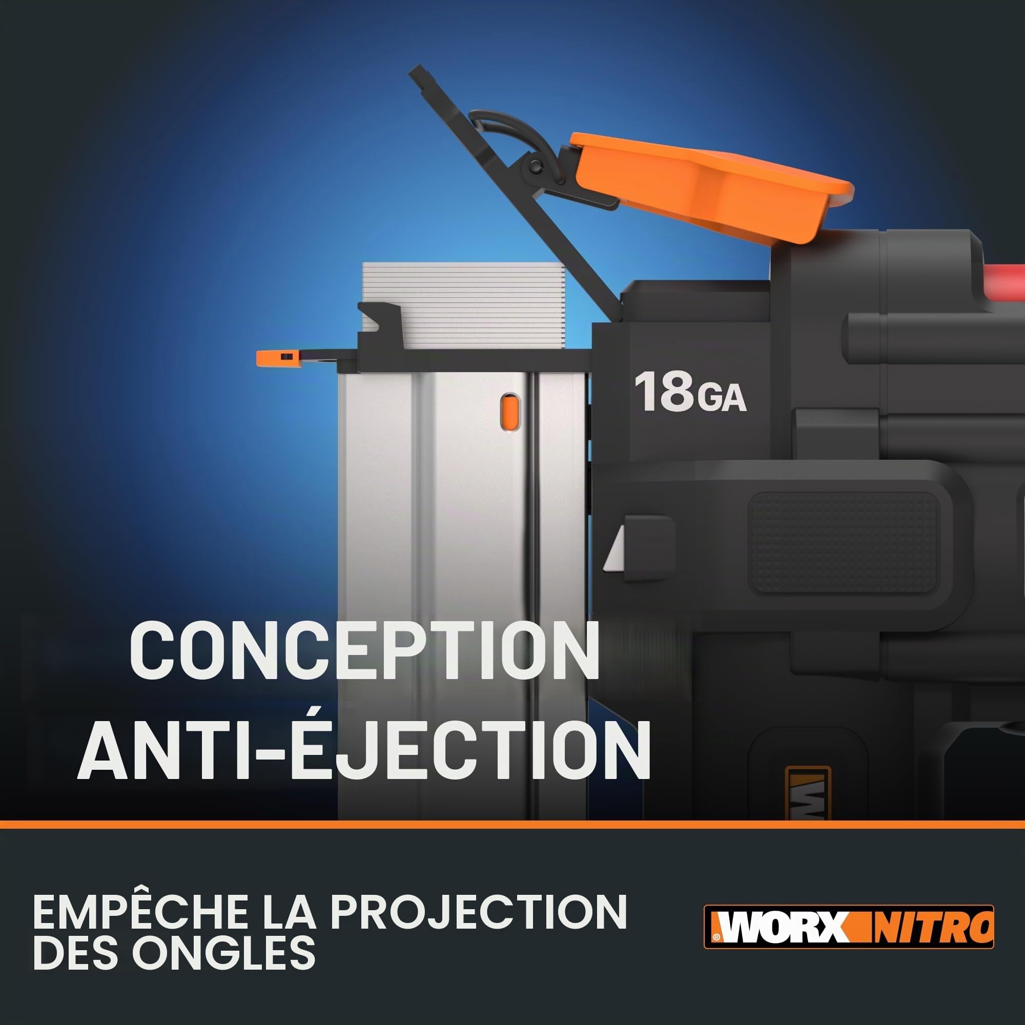 Cloueuse à batterie 20 V - 18 GA | Worx | PowerShare | WX842.9 | Clous de 1,2 mm et jusqu'à 50 mm de long