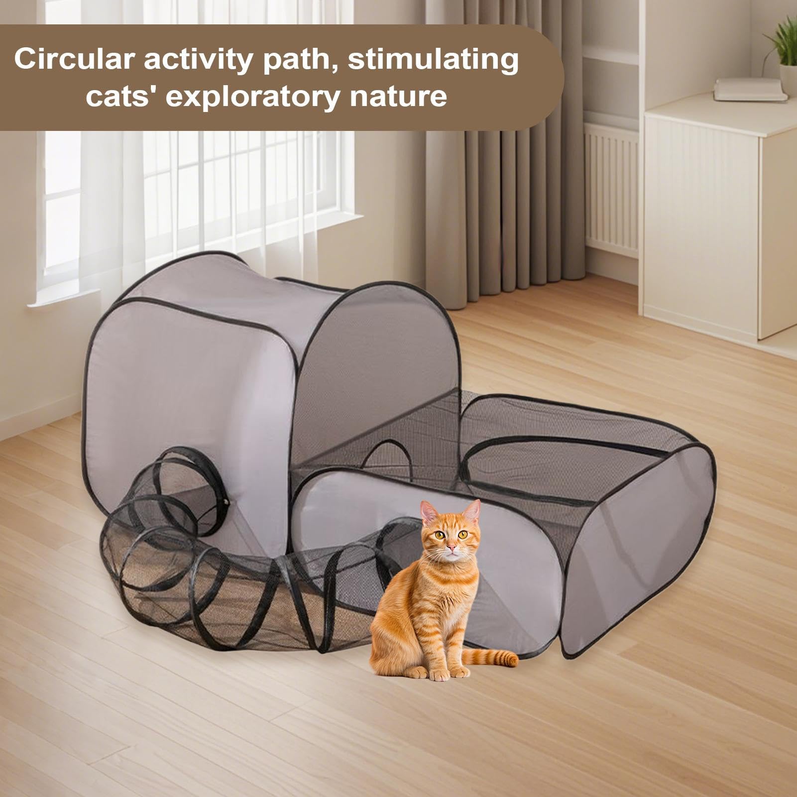 Parc D'Extérieur pour Chat | Le Parc d'Extérieur pour Animaux avec Un Tunnel Circulaire,Clôture Pliable avec Tunnel Et Maison De Jeu pour Animaux pour Chaton Chien Et Lapin