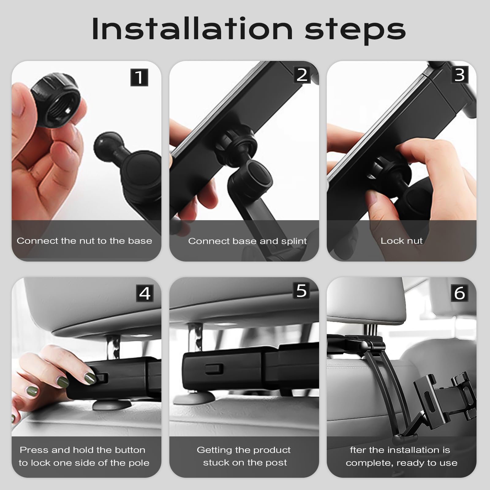 Lukyamzn Car Headrest Tablet Holder Lockable 3 In 1 Extension Arm Mount For Backseat Road Trip Kids IPad Galaxy Fire HD SA1127B006 - The Home Depot