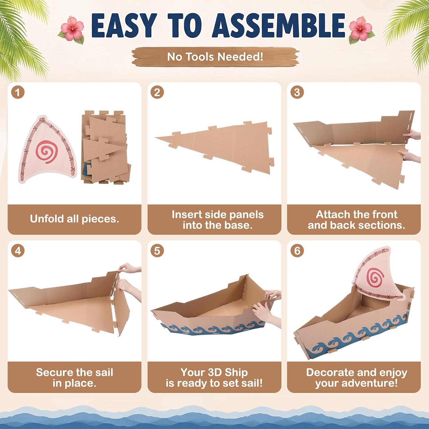 Sabary Hawaii Luau Theme Party Decoration, DIY 3D Ship Cardboard Boat